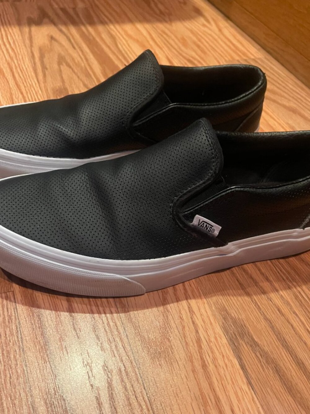 Vans Classic Slip-On Black Perforated Leather Shoes – Men’s 8 / Women’s 9.5